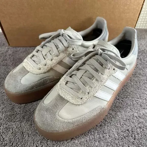 adidas Women's Sambae Platform Sneakers in Grey Two/Cloud White - Picture 4 of 9